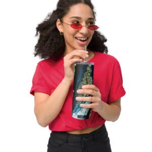 Blue Lagoon Tumbler with model in red