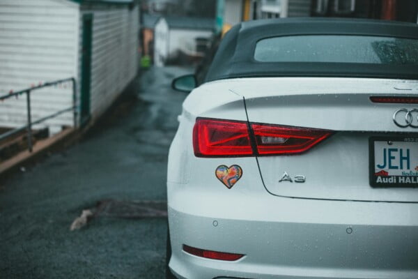 autumn breeze heart sticker on a car bumper