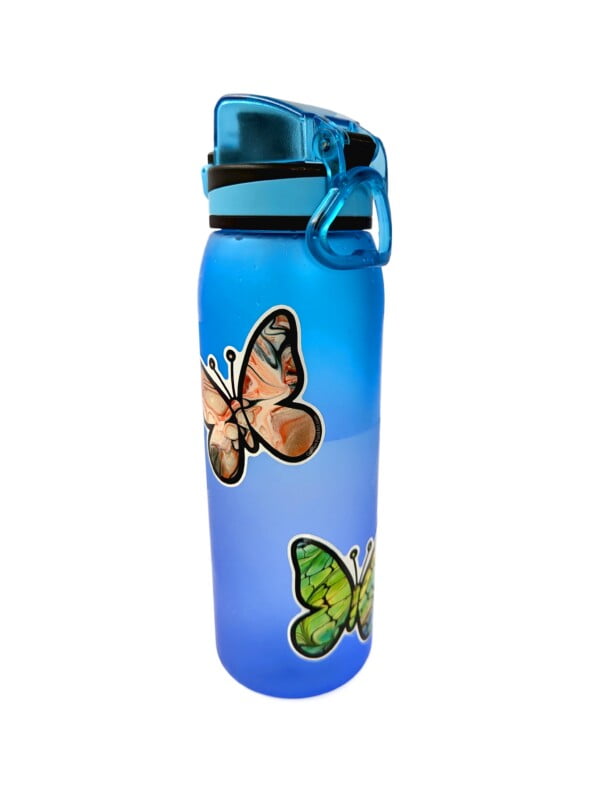 vinyl stickers on a water bottle