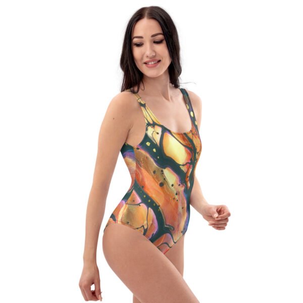 front right view of woman wearing Autumn Breeze one-piece