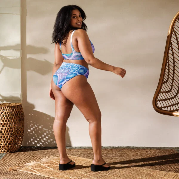 back view of woman wearing large High-waisted bikini